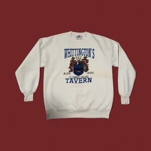 Passport Internationale Whittington's Tavern White Vintage 90s Sweatshirt Size L